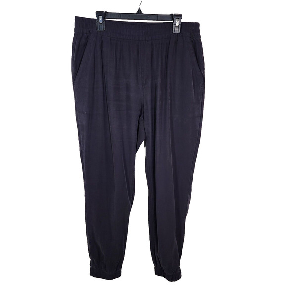 Old Navy Jogger Pants Womens Large High Waisted Twill Pull On Moire Navy Blue - Picture 1 of 9